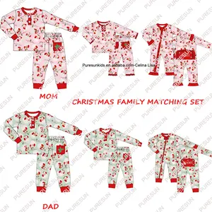 2023 Benutzer definierte rosa Vintage Santa Print Mutter Papa passende Pyjamas Kinder Outfits Großhandel Familie Weihnachten Pyjamas