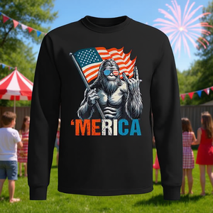 T-shirt a maniche lunghe Bigfoot Merica Rock Usa con bandiera americana del 4 luglio - Product Image 3