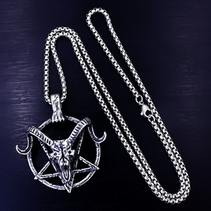 Ciondolo Collana in Tungsteno con Pentagramma Satanico e Testa di Pecora Zodiacale, Stile Retrò da Nightclub, Gioielli Personalizzati, Stile Cinese - Product Image 2