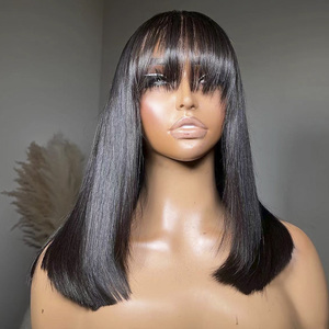 Sẵn Sàng Để Tàu Đôi Rút Ra Tự Nhiên Con Người Tóc Giả Tóc Bob Với <span class=keywords><strong>Bangs</strong></span> Ngắn Nguyên Việt 5x5 Đóng Cửa Tóc Giả Cho Phụ Nữ Da Đen - Product Image 2