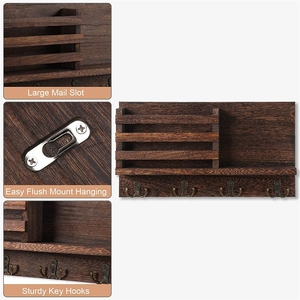 <span class=keywords><strong>Porte</strong></span>-clés <span class=keywords><strong>mural</strong></span> en bois noir de style nouveau, organisateur de <span class=keywords><strong>courrier</strong></span> <span class=keywords><strong>mural</strong></span> avec 4 crochets - Product Image 4