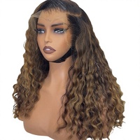 Perruques en cheveux humains vierges vietnamiens pas chères, couleur mèches, ondulées, avec nœuds blanchis, sans colle, pour femmes noires
