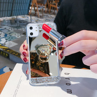 Étui de téléphone de luxe antichoc en TPU et résine effet miroir diamanté avec anneau de maintien pour iPhone 17 16 15 14 13 12 11 Pro Max