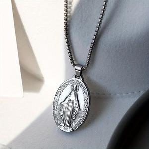 Vente chaude 18K En Acier Inoxydable Vierge Marie Collier À La Mode Religieux Catholique Bijoux Miraculeuse Médaille Marie Pendentif pour Hommes - Product Image 6