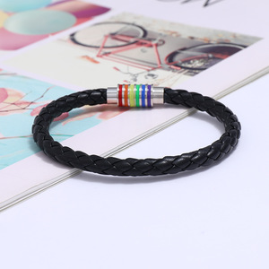 Venta al por mayor de esmalte tejido Pu cuerda trenzada magnética Lgbt brazalete joyería accesorios Arco Iris <span class=keywords><strong>Gay</strong></span> Pride pulsera de cuero - Product Image 3