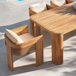 Ensemble patio cour de luxe nordique chaises de <span class=keywords><strong>jardin</strong></span> en teck mobilier d'extérieur en teck Villa Resort <span class=keywords><strong>Table</strong></span> <span class=keywords><strong>et</strong></span> <span class=keywords><strong>chaise</strong></span> de <span class=keywords><strong>jardin</strong></span> en rotin PE - Product Image 2