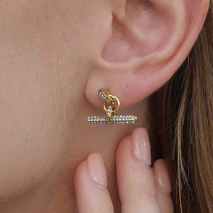 Geometric Rhinestone T-Shaped Stud Earrings Titanium Steel Channel Setting Party Fashion Jewelry - Product Image 2
