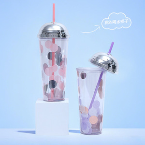 Drink Cup 24oz Large Capacity With Dome Lid Straw Portable Travel Water <b>Bottle</b> Set Two Piece Rose Gold Purple Silver <b>Pink</b> - Product Image 1