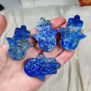 Sculpture de main Hamsa en Lapis Lazuli naturel poli à la main, étoile de David gravée, amulette en pierre semi-précieuse pour la vente en gros aux magasins de cristaux - Product Image 3