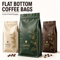 Sacs à café à fond plat imprimés en héliogravure, tailles personnalisées, avec valve et fermeture éclair, pochettes verticales pour l'emballage du café et des aliments pour animaux de compagnie