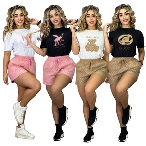 Vêtements de marque pour femmes, tendance, imprimés en 3D, ensemble short à manches courtes, 100% coton, vêtements de créateur boutique - Product Image 1