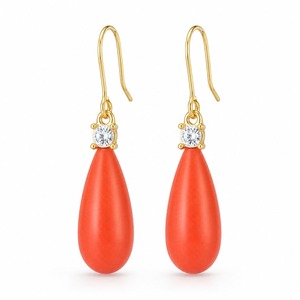 Orecchini Pendenti Decorati con Salmone e Corallo Rosso, Ornamenti Vintage da Indossare per Spose e Uso Quotidiano - Product Image 1