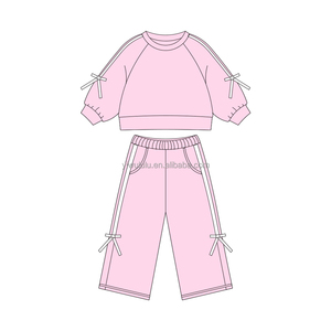 Set di <span class=keywords><strong>felpe</strong></span> e pantaloni di spugna francese Patchwork con fiocco per bambine autunnali Set due pezzi - Product Image 2