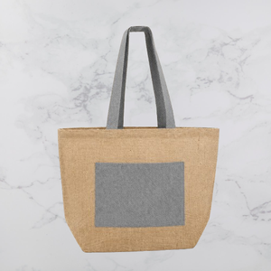 Bolsa de Mano Laminada de Yute y Algodón, Diseño Personalizado, Bolsillo Exterior, Asa con Velcro, Bolsa de Compras, Fabricante OEM ODM, Marca Privada - Product Image 2