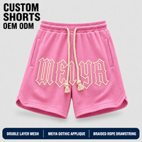 Shorts Homme Rose Personnalisés en Tissu Lourd Respirant avec Appliques en Maille, Taille Élastique et Cordon de Serrage, Poches pour Tenue Décontractée et Streetwear
