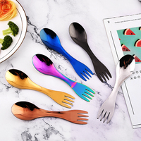 Vente chaude Coloré Multifonctionnel Camping Ustensiles En Acier Inoxydable Vaisselle Cuillère Fourchette