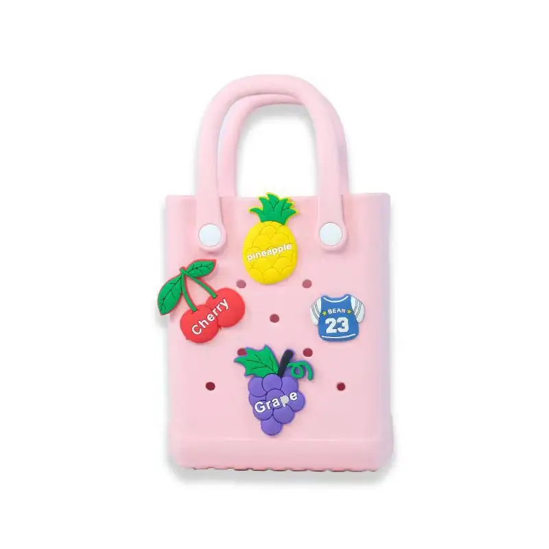 생생한 색상 여성 키즈 EVA 토트 쇼핑 바구니 DIY 만화 장식 매력 화장품 가방 실리콘 비치 미니 에바 가방