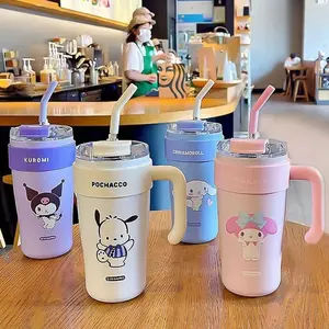 Sanrioed My Melody Cinnamoroll Children Thermal Cup Anime Kuromi Pochacco Portable Straw Insulated Water Bottle Drinking Cup