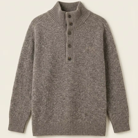 Maßgefertigter Damen 100% Woll-Winter-Rollkragenpullover Grauer Strickpullover mit Knopfdetail Lässiges Strickoberteil Anti-Pilling Atmungsaktiv
