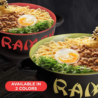 Vente en gros sur mesure Bol à nouilles ramen japonais noir rouge coréen fait à la main en céramique profonde pour mélange de soupe avec baguettes et cuillère