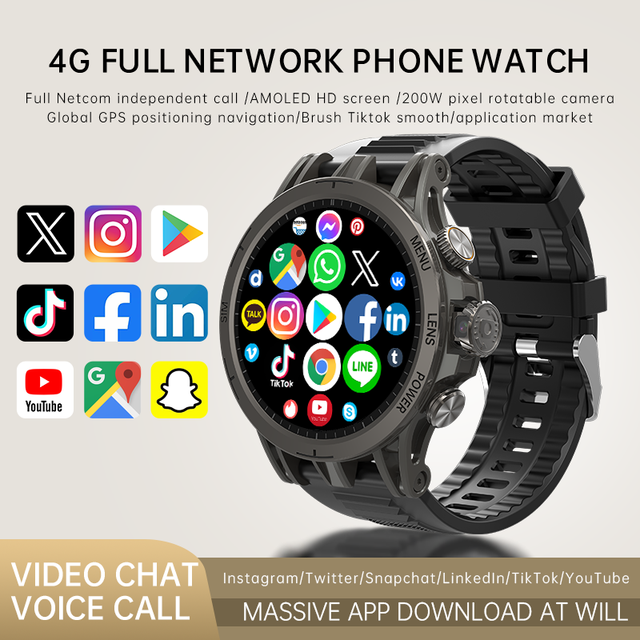 5G Android Smart Watch with SIM Card AMOLED Display, Waterproof, Camera, NFC, GPS & AI Voice Assistant