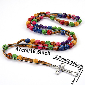Rosario <span class=keywords><strong>de</strong></span> Perlas <span class=keywords><strong>de</strong></span> Plástico Coloridas Talladas con Cruz Vintage para Niños Católicos, Regalo <span class=keywords><strong>de</strong></span> Pascua - Product Image 6