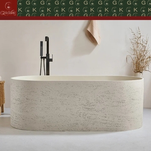 Baignoire en travertin de luxe moderne GOLDKING, extérieur texturé, intérieur lisse, baignoire en pierre personnalisée polie OEM - Product Image 6