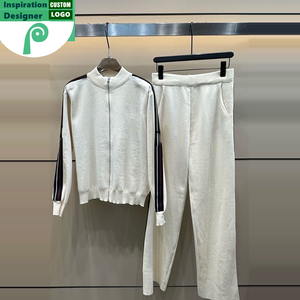 Ensemble 2 pièces tricoté pour femme : pull jacquard à manches longues et pantalon – Tenue décontractée automne-hiver pour la maison - Product Image 1
