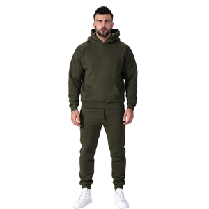 Men's 2 Piece Hoodie Set Solid Color Casual Tracksuit Drawstring Sweatpants Hooded <b>Sweatsuit</b> Olive Green - Product Image 1