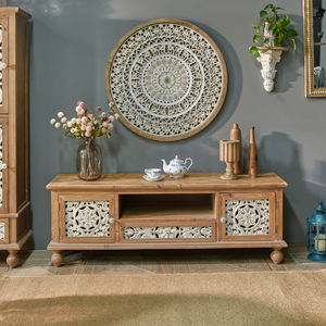 Meuble TV rustique vintage en bois sculpté de 70 pouces, style ferme, fait main, pour salon, unité de rangement - Product Image 4