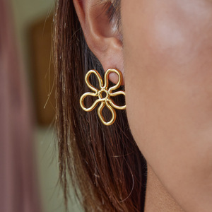 Flower <b>Stud</b> Earrings Gold <b>Silver</b> Stainless Steel Geometric Design Fashion Jewelry - Product Image 3