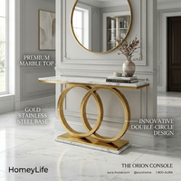 Console de couloir étroite avec plateau en marbre et structure en métal doré pour hall d'hôtel, appartement - Fournisseur en gros