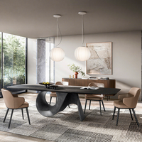 QIANCHENG oem ss acier maison moderne salle à manger meubles long rectangle minimaliste naturel épais bois dalle ensemble table à manger