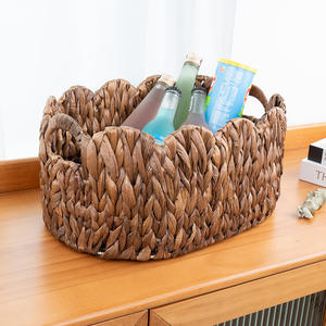 ตะกร้าเก็บของสานจากฟางทำมือ รูปทรงสี่เหลี่ยมผืนผ้า สีน้ำตาลกาแฟ ชุดสำหรับจัดระเบียบบนโต๊ะทำงาน จัดเก็บเครื่องสำอางและเสื้อผ้า - Product Image 1
