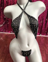 OEM Grande Vente Lingerie Femme Sexy à Strass, Tenue de Strip-teaseuse en Nylon et Élasthanne, Bikini de Danse Exotique pour Dames