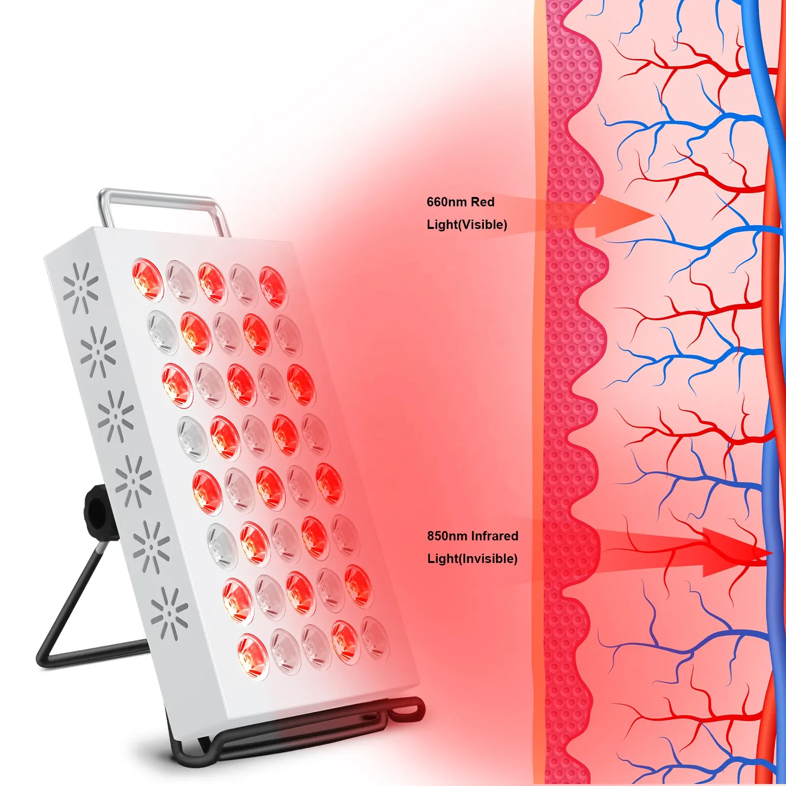 لوحة علاجية بالضوء الأحمر 40 مصباح LED ضوء مجمع بالأشعة تحت الحمراء 660 نانومتر و850 نانومتر جهاز علاج لتجميل الوجه والجسم مزيل للألم