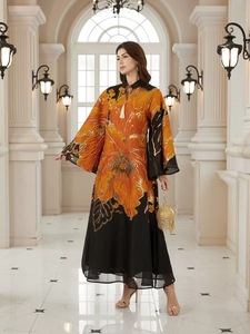Abaya de Poliéster de Lujo Hecha a Mano <span class=keywords><strong>para</strong></span> Mujeres Musulmanas, Elegante Diseño Floral Dorado, Estilo Boda, Larga hasta el Suelo, Manga Larga con Detalle de Borlas - Product Image 3