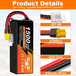 뜨거운 판매 <span class=keywords><strong>1500mAh</strong></span> 충전식 <span class=keywords><strong>Lipo</strong></span> 7.4V <span class=keywords><strong>11.1V</strong></span> 14.8V 18.5V 22.2V 100C 방전 리튬 폴리머 배터리 4S 6S RC 드론 배터리 - Product Image 2