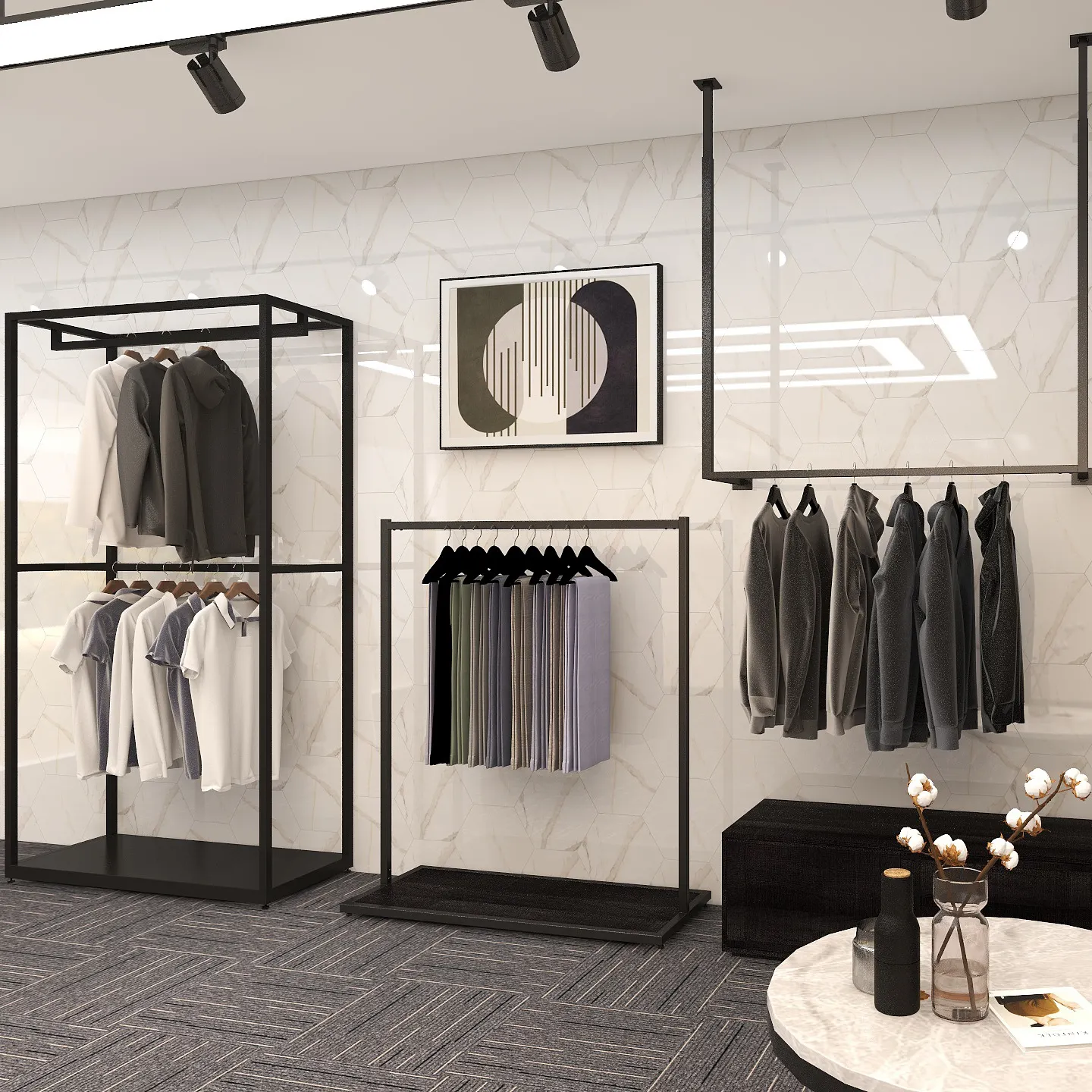 Top quality customizable design clothing shop display rack of landing style