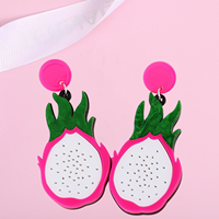 Eenvoudige Zoete Fruit Hanger Hars Oorbellen Pitaya Acryl Oorbellen Partij Sieraden Groen Blad Zwart Gespikkeld Wit Roze 1 Paar