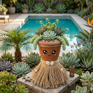 Pot de fleurs décoratif bohème fait main avec motif visage mignon, pompon en jute et perles, pour intérieur et extérieur, idéal comme cadeau - Product Image 3