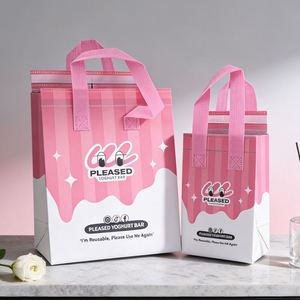 Custom Logo Cake Tote Colorful Pink Non-Woven Thermal Insulation Cooler Bag with Handle for Takeaway Food Featuring Durable Tape - Product Image 2