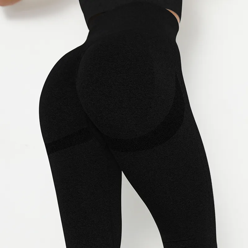 Pantaloni da yoga scrunch neri personalizzati a vita alta palestra donna butt lift leggings fitness senza cuciture