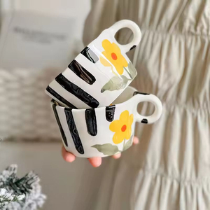 Hand-kneaded Middle Eastern Style Ceramic <b>Mug</b> Irregular Hand-Painted Nordic Simple Pattern <b>Large</b> Capacity Reusable Food Safe - Product Image 6