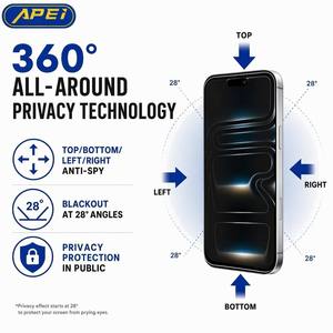 APEI 360 °   Protection d'écran pour <span class=keywords><strong>iPhone</strong></span> 17 18 Air Pro Max, confidentialité, dureté 9H, <span class=keywords><strong>anti</strong></span>-rayures, compatible avec <span class=keywords><strong>coque</strong></span>, installation facile - Product Image 3
