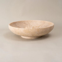 Bol en travertin beige naturel de Corée, grand plateau rond en pierre pour la vanité, plateau de rangement pour fruits, bonbons et bijoux