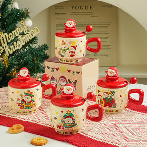 Tasses en céramique de Noël de haute qualité avec couvercles, tasses à eau mignonnes de dessin animé pour le petit-déjeuner en couple, mugs souvenirs créatifs - Product Image 5