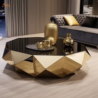 Salon intérieur de style moderne Décoration d'art abstrait Table basse pour thé en métal doré avec diamant Table en acier inoxydable poli miroir