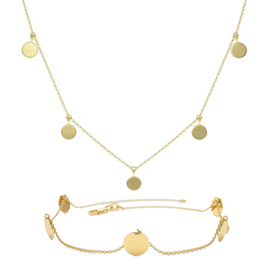 Conjunto de Collar y Pulsera Gemnel Minimalista con Cadena Delgada y Colgante de Moneda Plana para Mujer - Product Image 1
