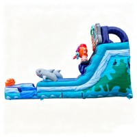 Grand toboggan aquatique gonflable Tiki Totem décoré de requins, pour événements commerciaux, avec piscine, pour enfants et adultes
